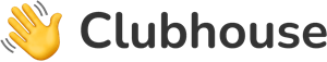 Image of a yellow hand,waving left to right. Follwed by the text in bold balck letters, ClubHouse.  Click here to get to ClubHouse network