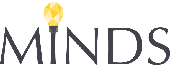 Image of a yellow light bulb, over a large bold black word Minds. Click here to get to Minds network